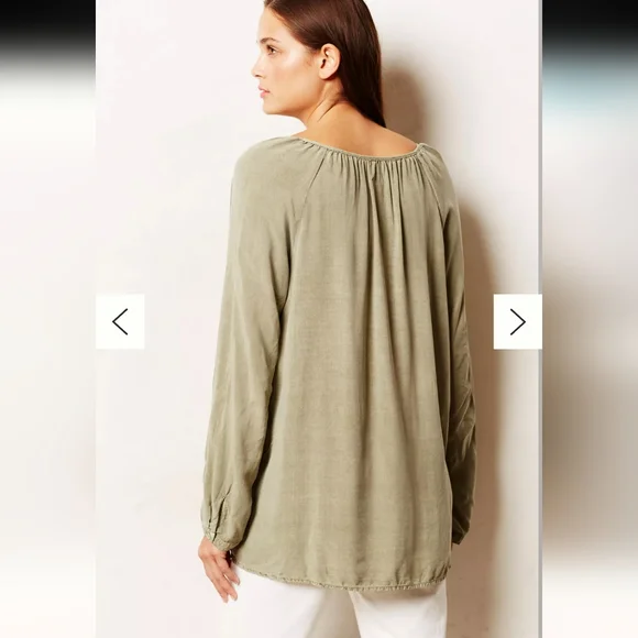 ANTHROPOLOGIE LA VI BY SAM & LAVI Riverwalk Buttondown Top, Green M - Picture 2 of 14